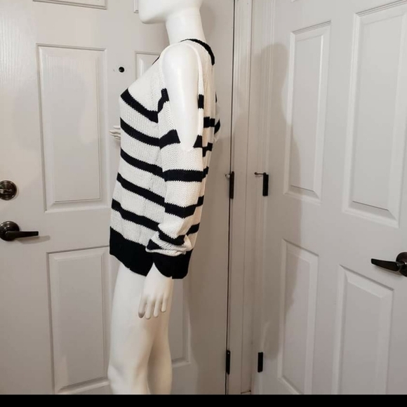 Cold Shoulder, Open Back Striped Sweater, size L - Picture 2 of 6